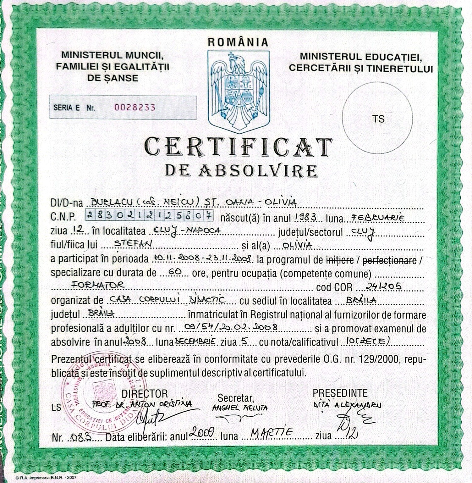 Certificat de formator