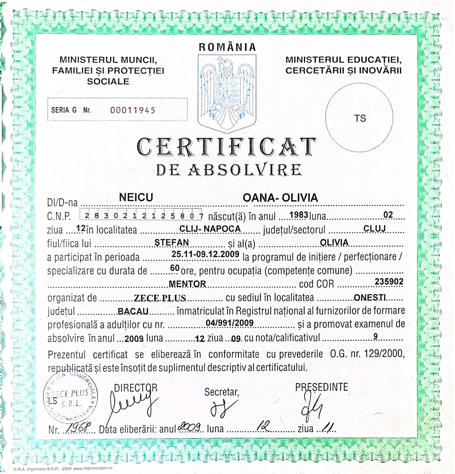 Certificat de mentor